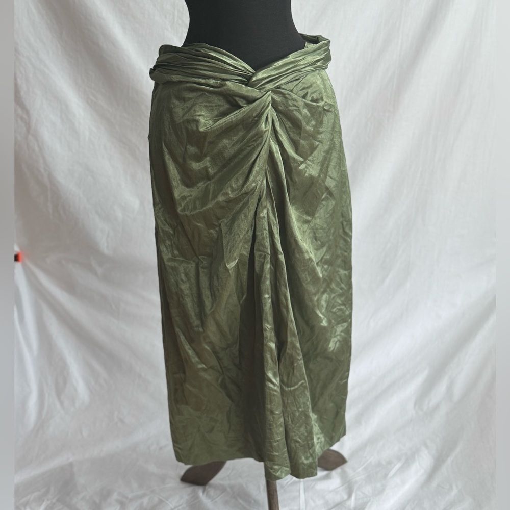 Vince Women’s Sz 10 Metallic Twist Front Cotton Blend Skirt Green - Picture 2 of 9